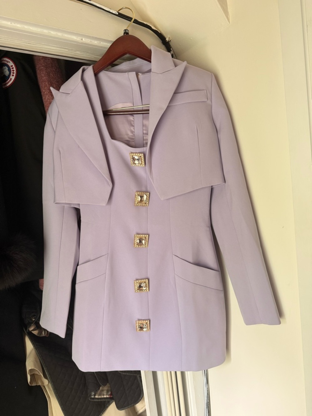 Elie Tahari Lilac Tailored Blazer with Gold Square Buttons
